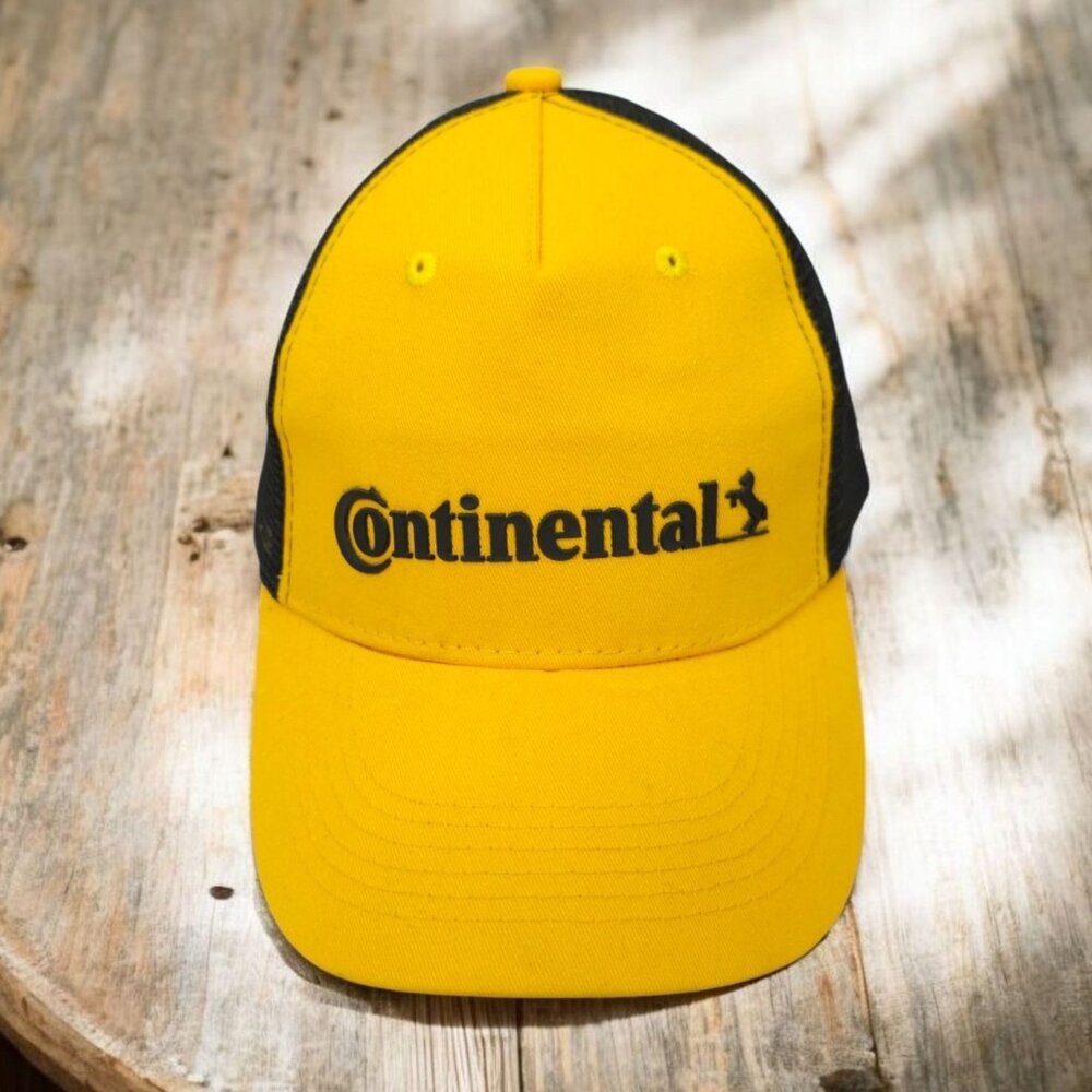 Continental Tire Rubberized Logo Mesh Strapback Cap Trucker Baseball Hat Yellow